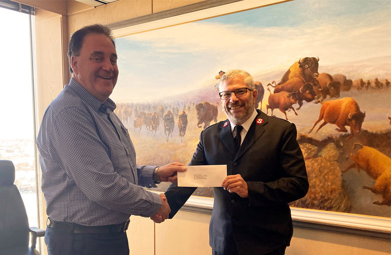 On Friday, December 23rd, 2022, Andrew Paterson presented a cheque for $100,000 from the Paterson Family Foundation to Colonel Brian Armstrong, Divisional Commander of the Salvation Army.